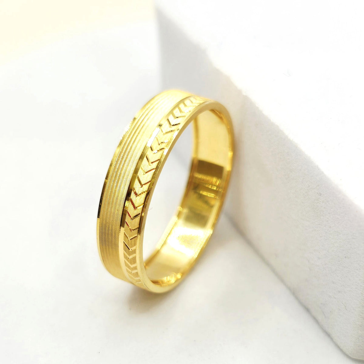 Textured Chevron Gold Band