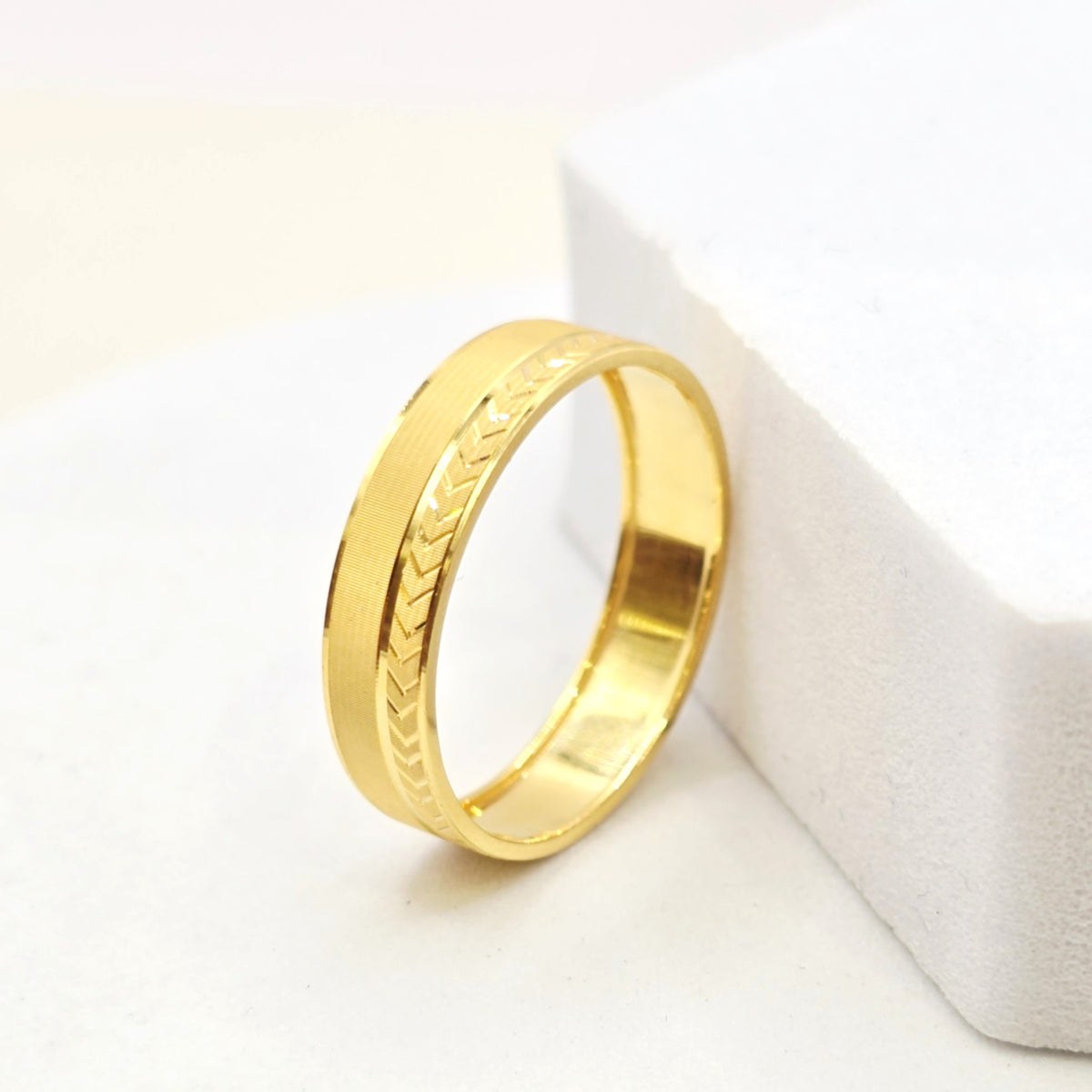 Textured Chevron Gold Band