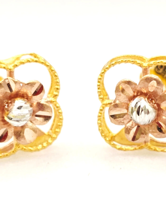 Tri-Tone Floral Clover Studs