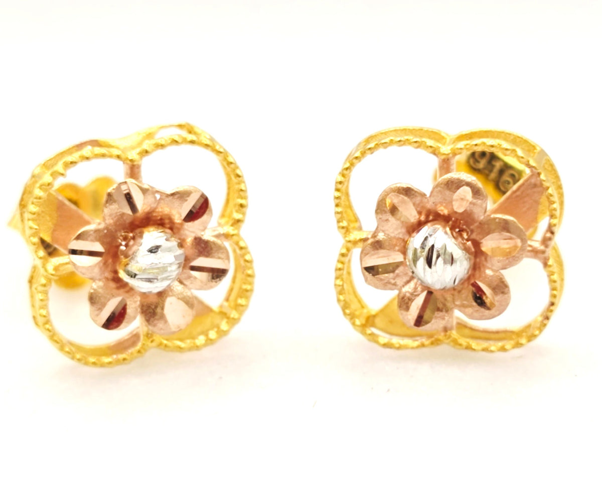 Tri-Tone Floral Clover Studs