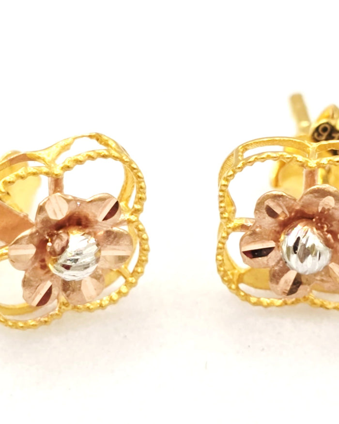 Tri-Tone Floral Clover Studs