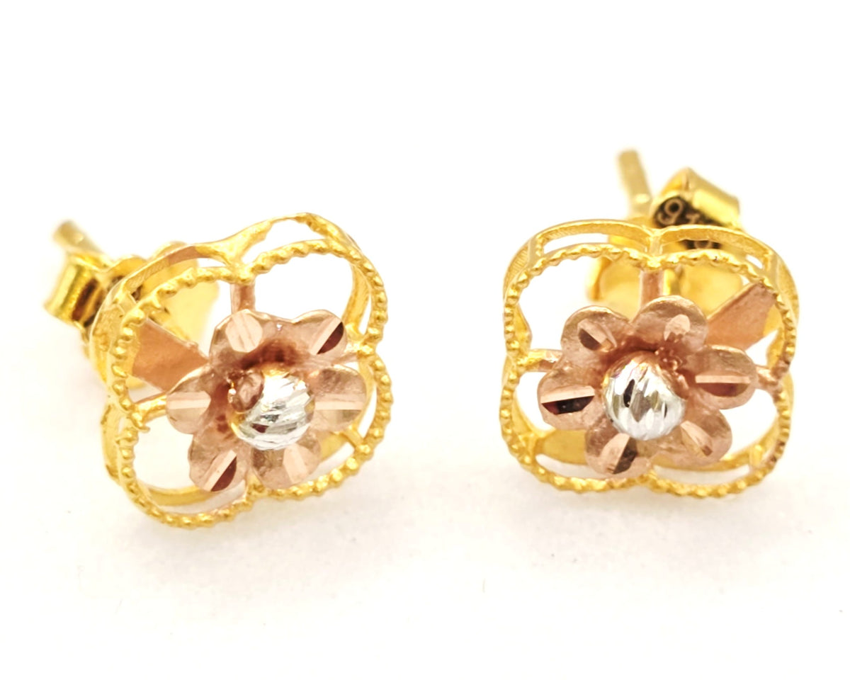 Tri-Tone Floral Clover Studs
