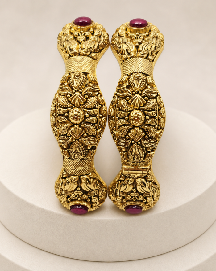 Ruby Floral Bangle Pair in 22ct gold — view 1