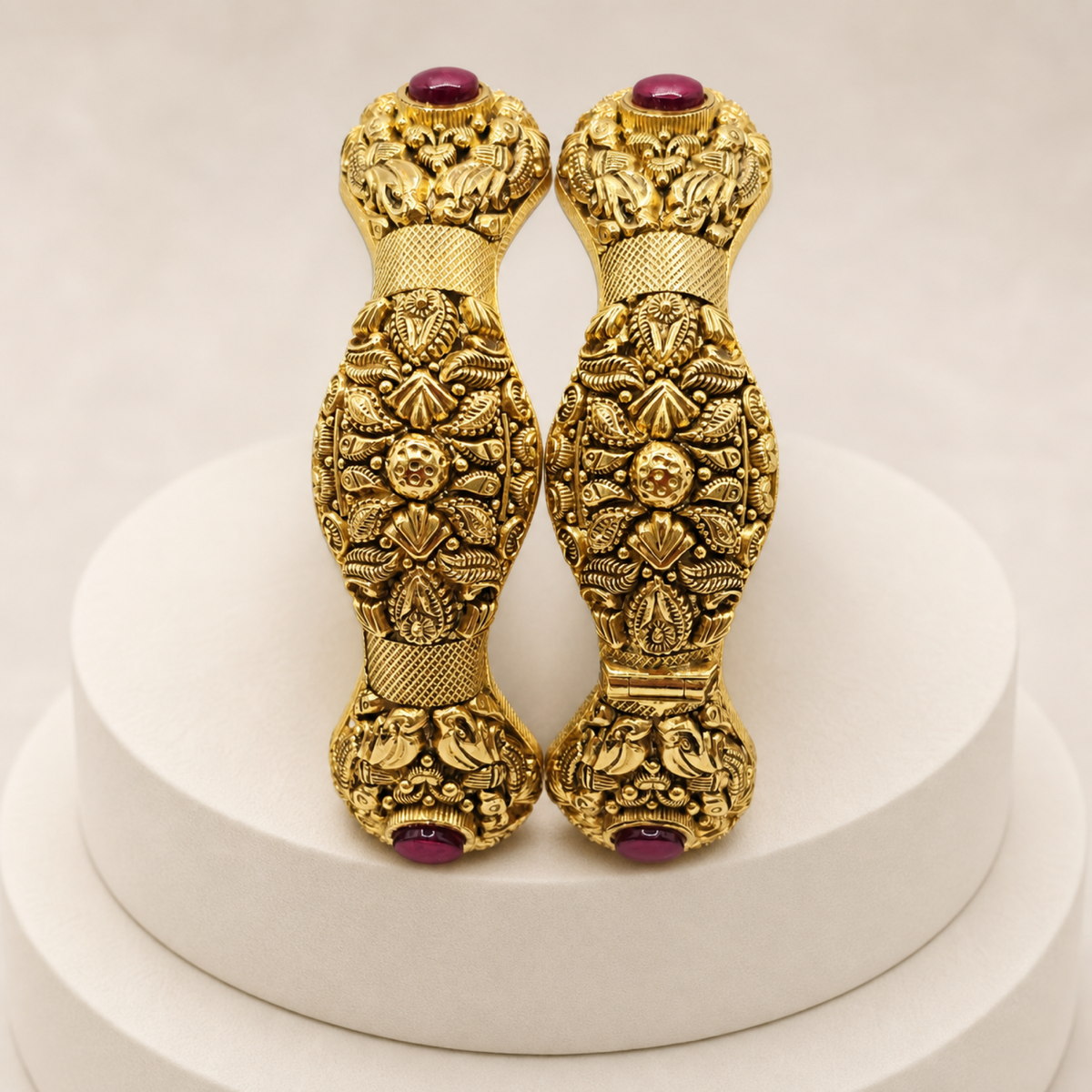 Ruby Floral Bangle Pair in 22ct gold — view 1