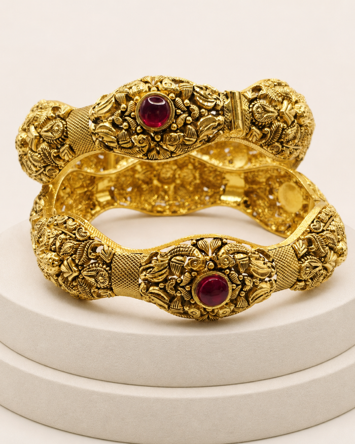 Ruby Floral Bangle Pair in 22ct gold — view 2