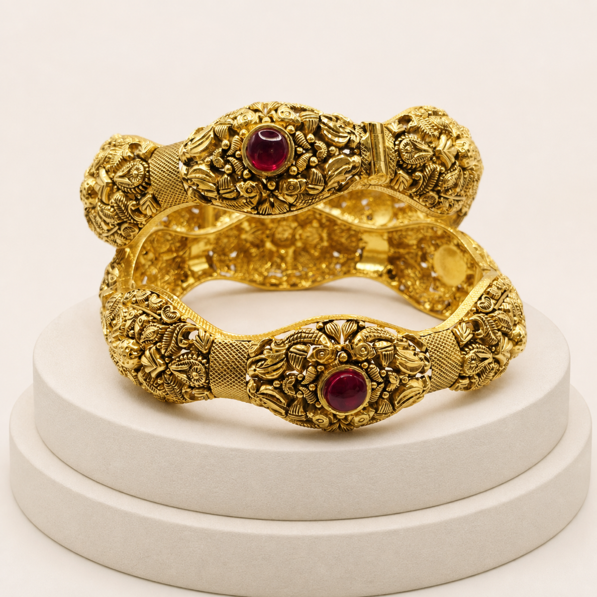 Ruby Floral Bangle Pair in 22ct gold — view 2