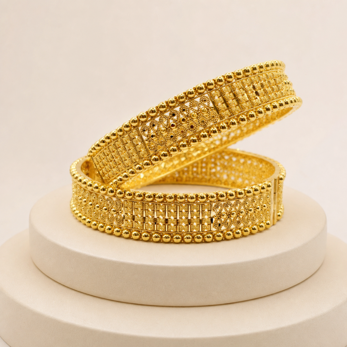 Filigree Bangle Pair in 22ct gold — view 1