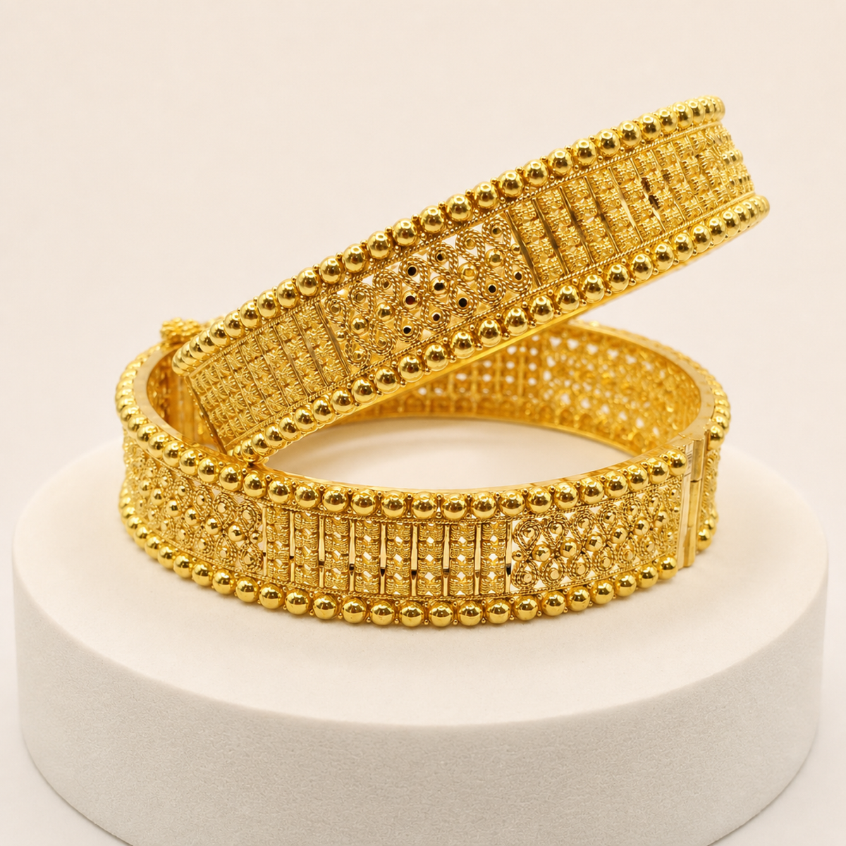 Filigree Bangle Pair in 22ct gold — view 2