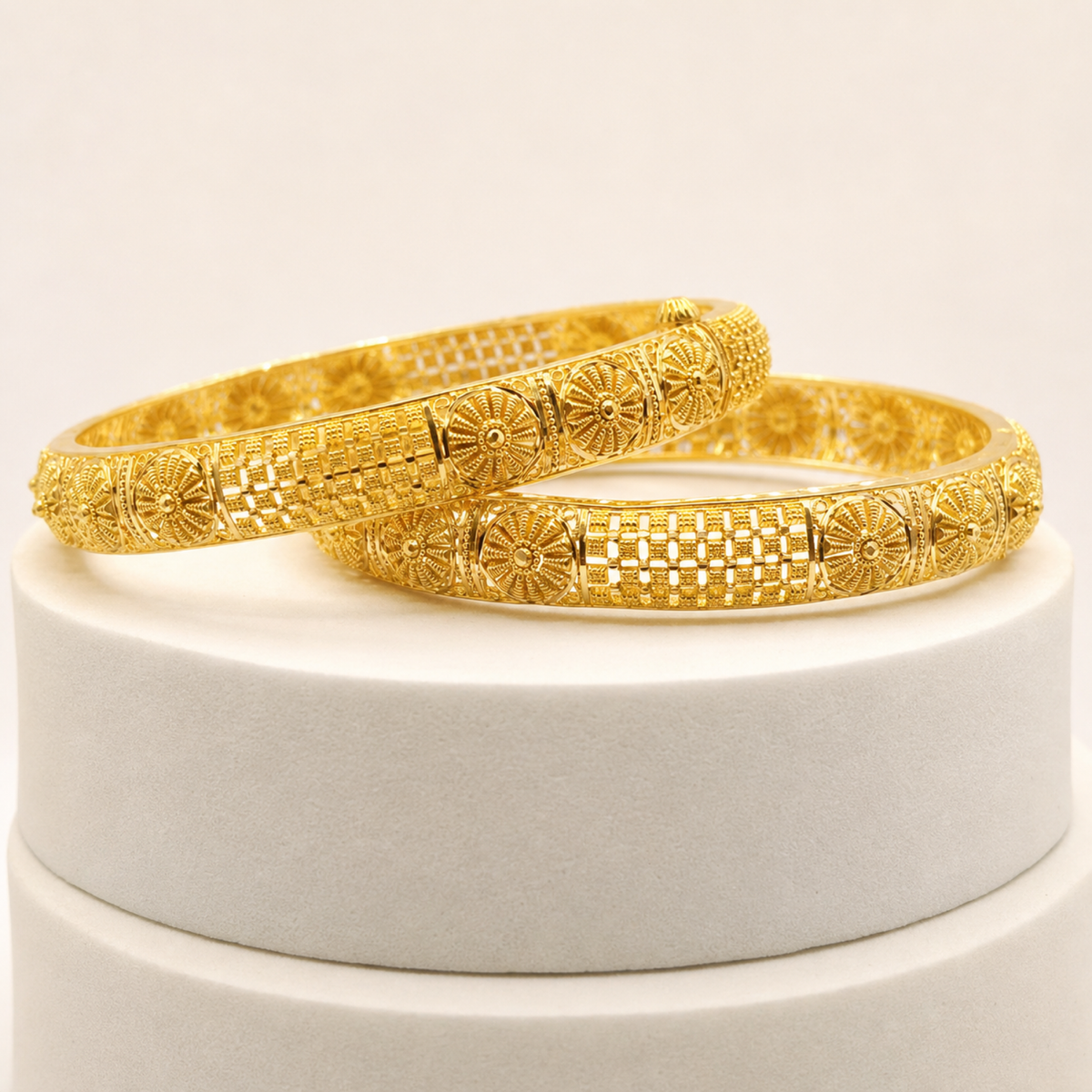 Floral Panel Bangle Pair in 22ct gold — view 1