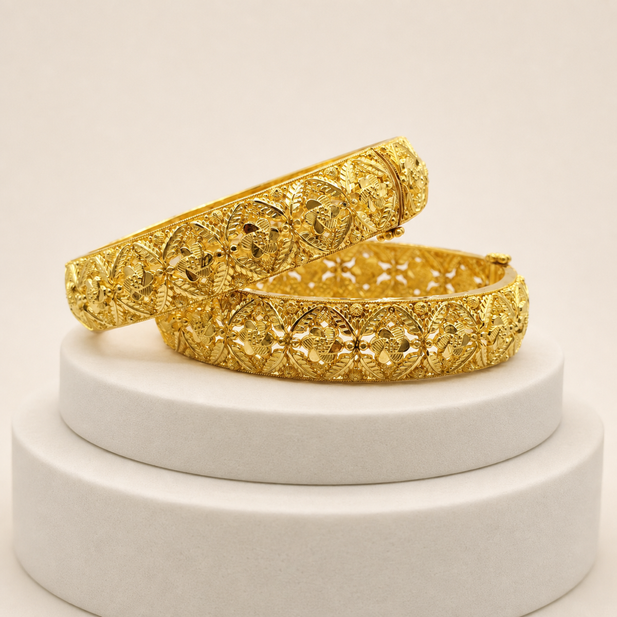 Flower Bangle Pair in 22ct gold — view 1