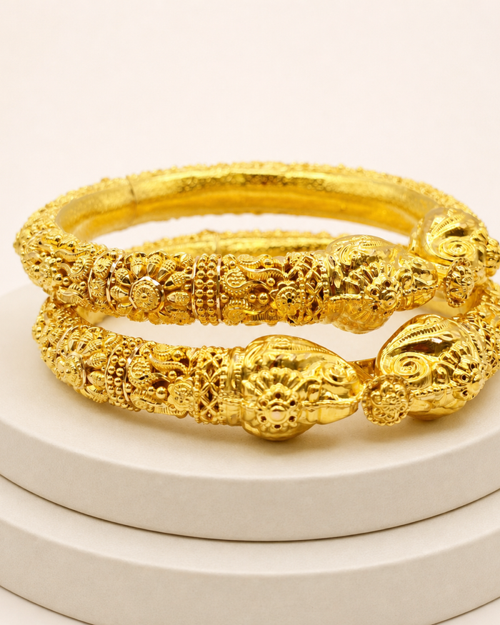 Sculpted Floral Bangle Pair in 22ct gold — view 1