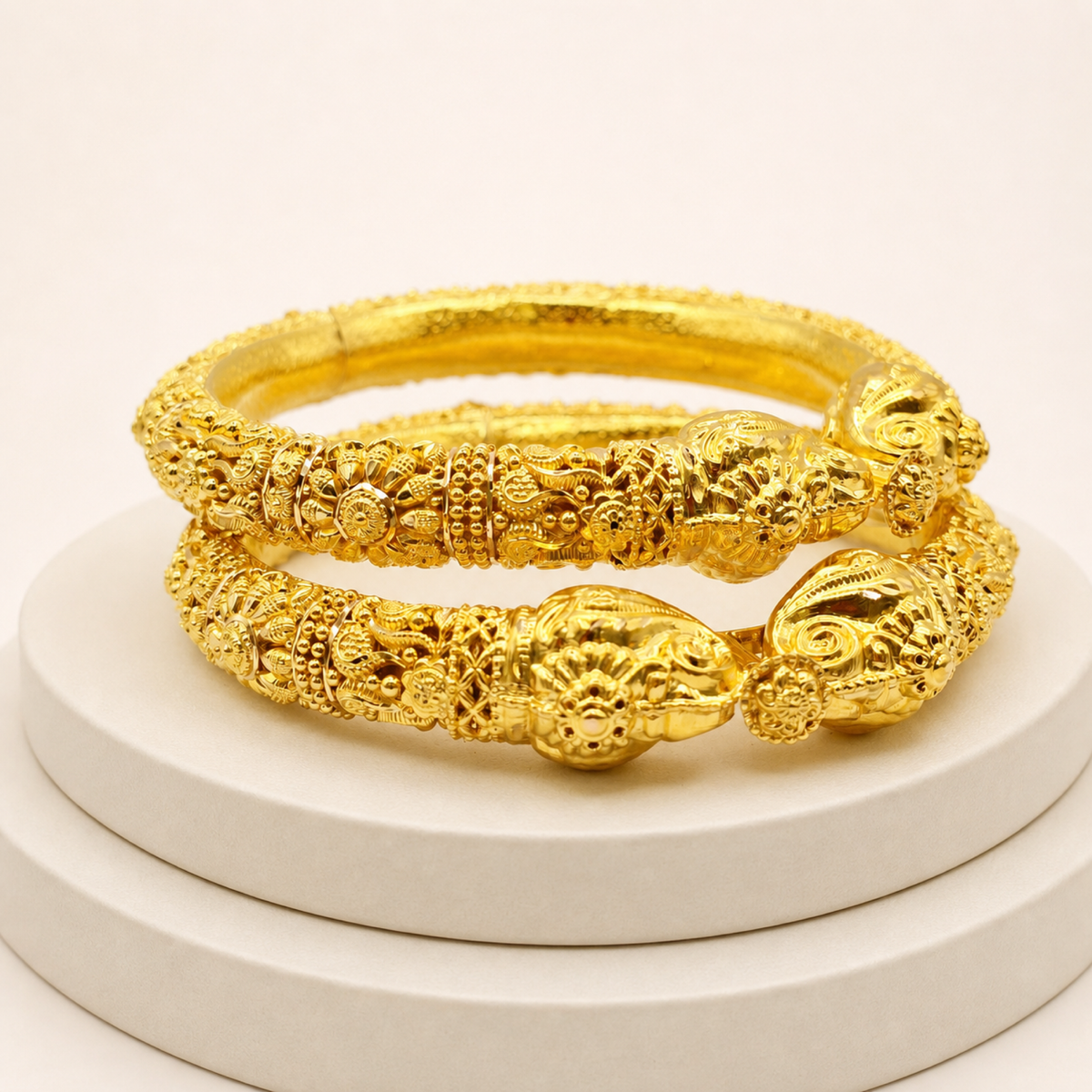 Sculpted Floral Bangle Pair in 22ct gold — view 1