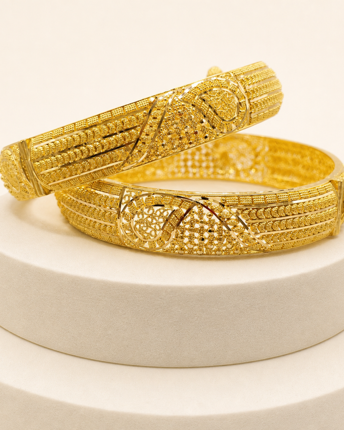 Striped Paisley Bangle Pair in 22ct gold — view 1