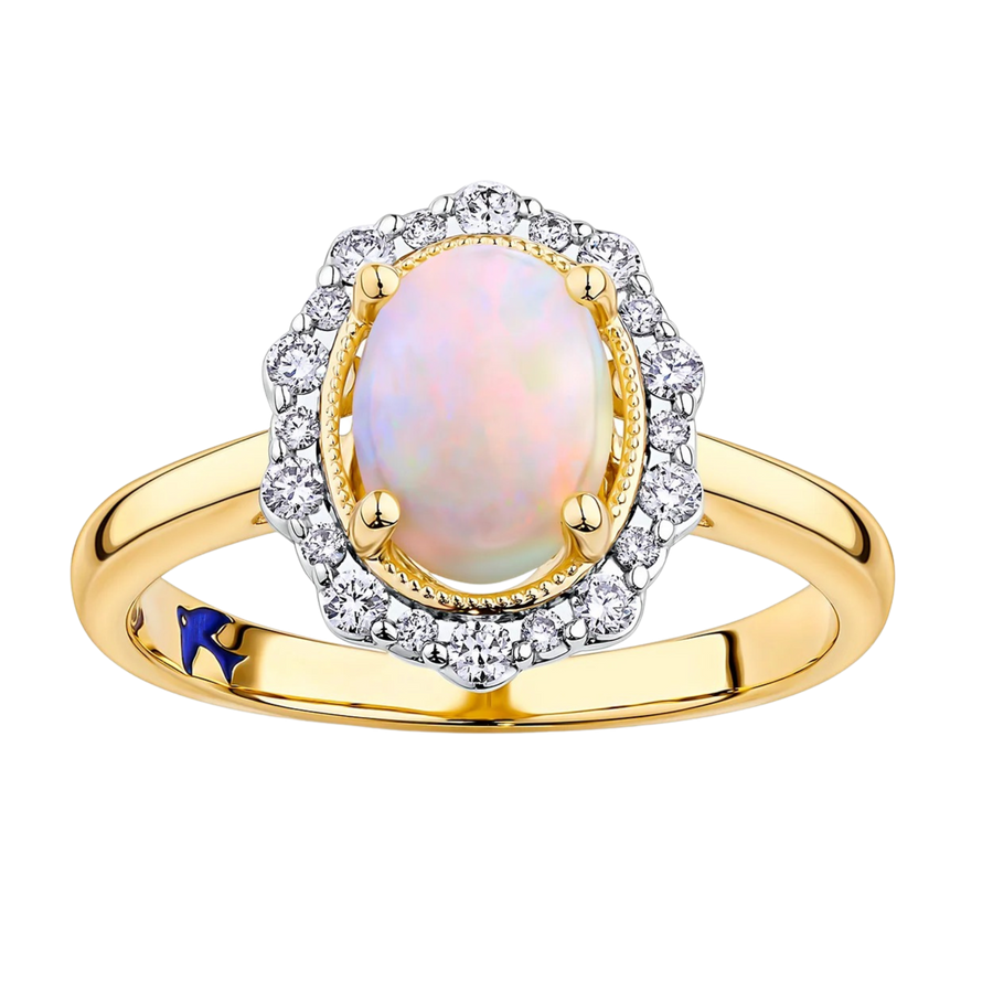 Bluebird™ Solid Opal & Diamond Ring in 9ct Yellow Gold