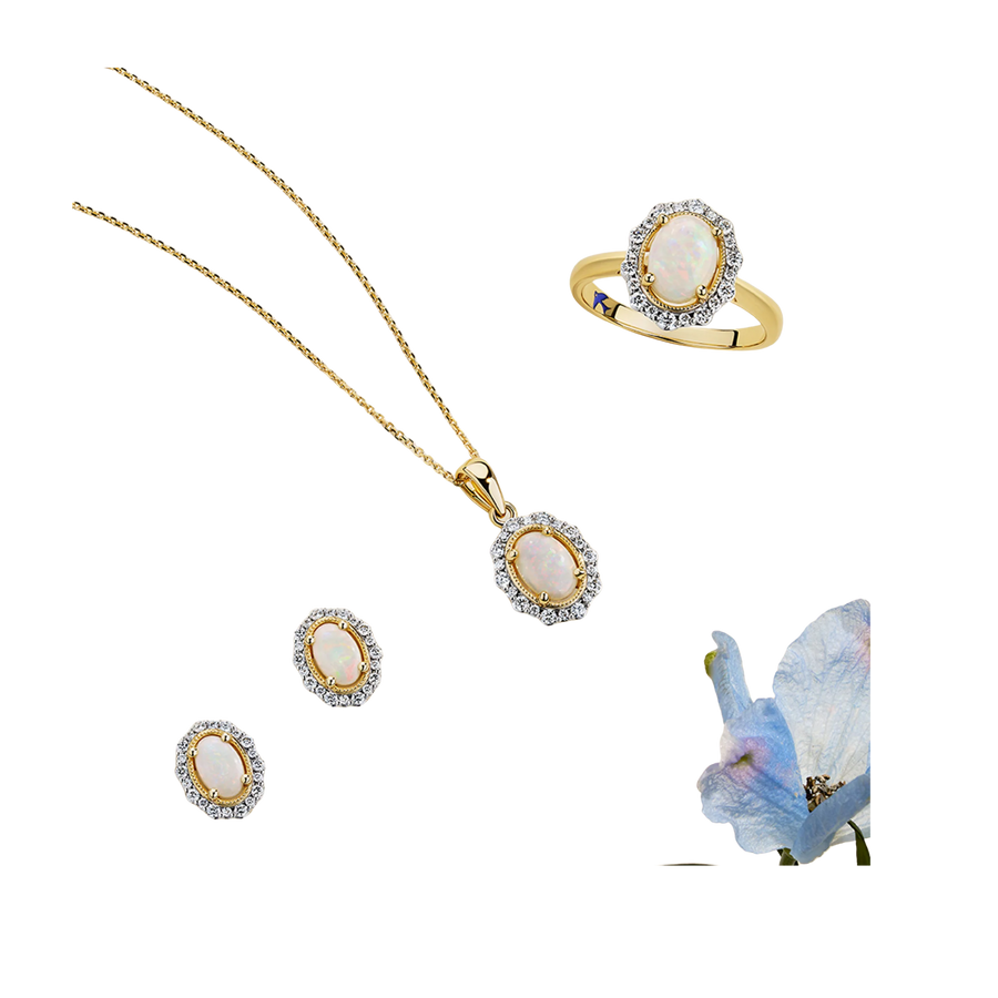 Bluebird™ Solid Opal & Diamond Ring in 9ct Yellow Gold