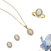 Bluebird™ Solid White Opal & Diamond Pendant with Chain in 9ct Yellow Gold
