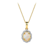 Bluebird™ Solid White Opal & Diamond Pendant with Chain in 9ct Yellow Gold