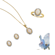 Bluebird™ Solid White Opal & Diamond Stud Earrings in 9ct Yellow Gold