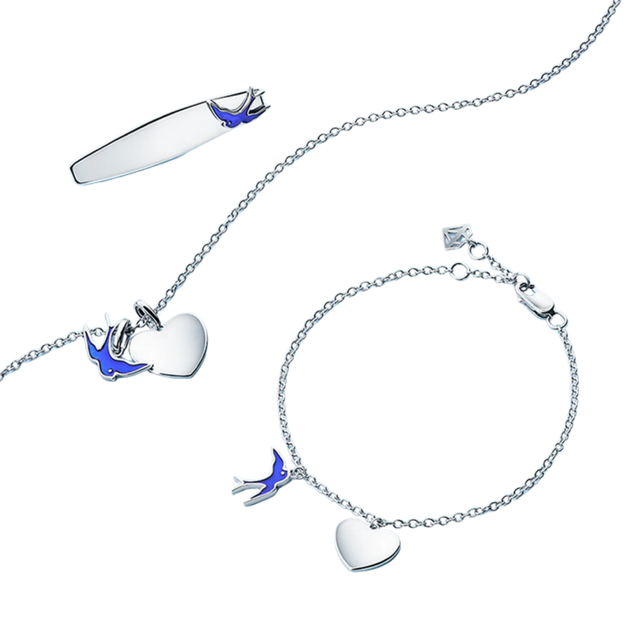 Bluebird of Happiness Children's Heart Necklace in Sterling Silver Rhodium Plate
