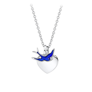 Bluebird of Happiness Children's Heart Necklace in Sterling Silver Rhodium Plate