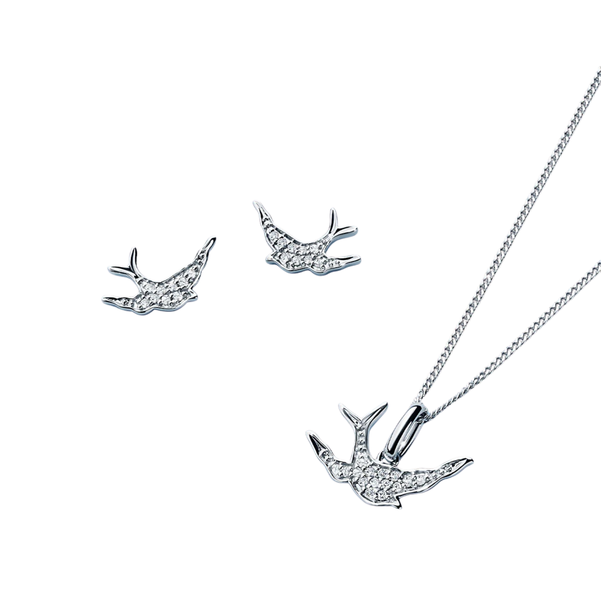 Bluebird of Happiness Diamond Earrings in 9ct White Gold
