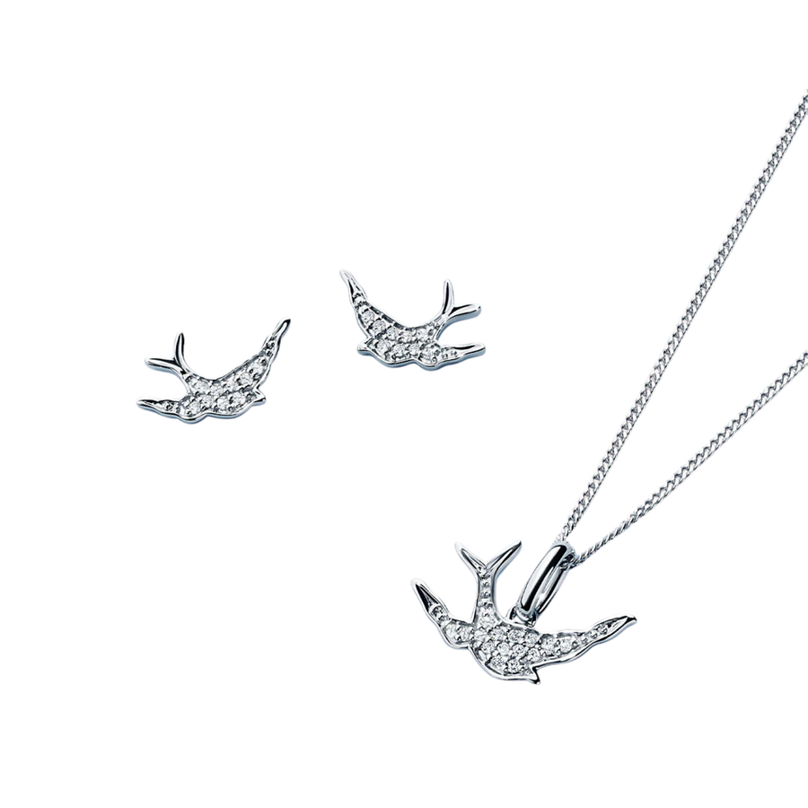 Bluebird of Happiness Diamond Earrings in 9ct White Gold