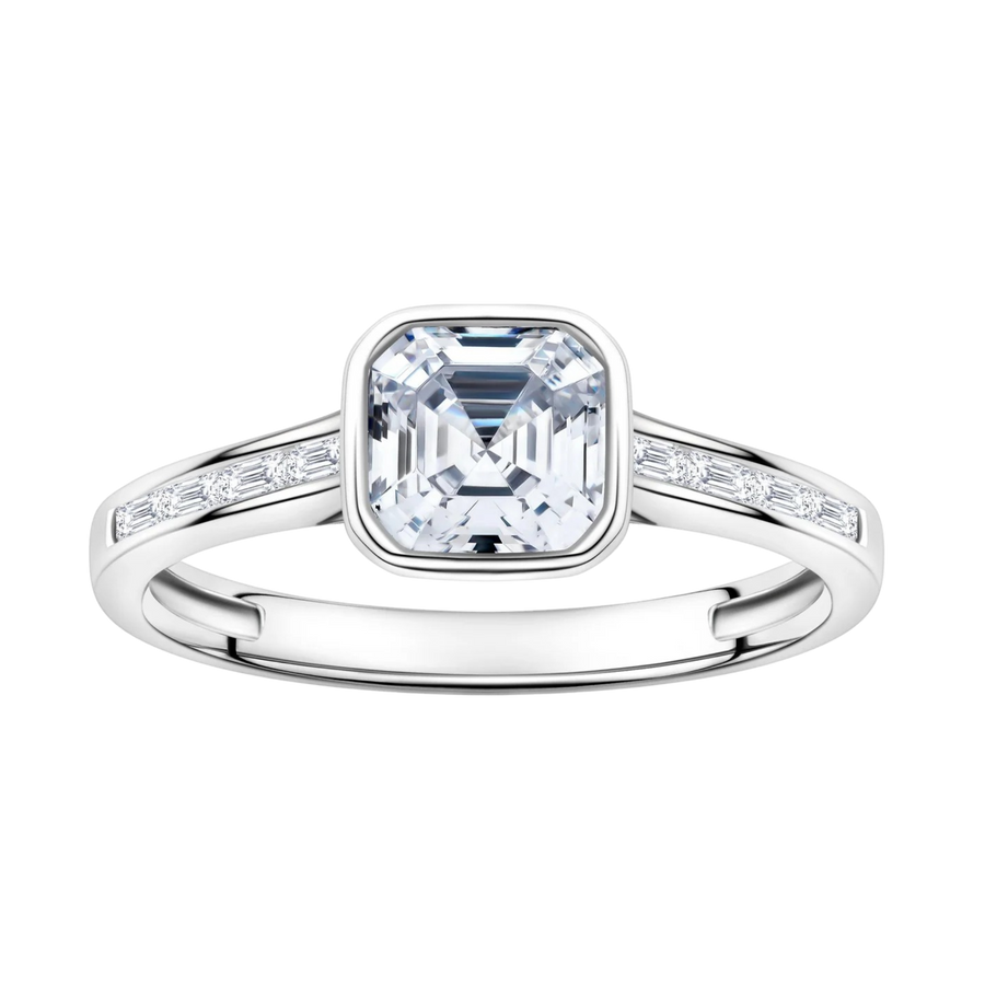 Cubic Zirconia Square Bezel Ring in Sterling Silver