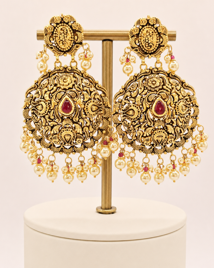 Temple Drop Earrings in 22ct gold — view 1