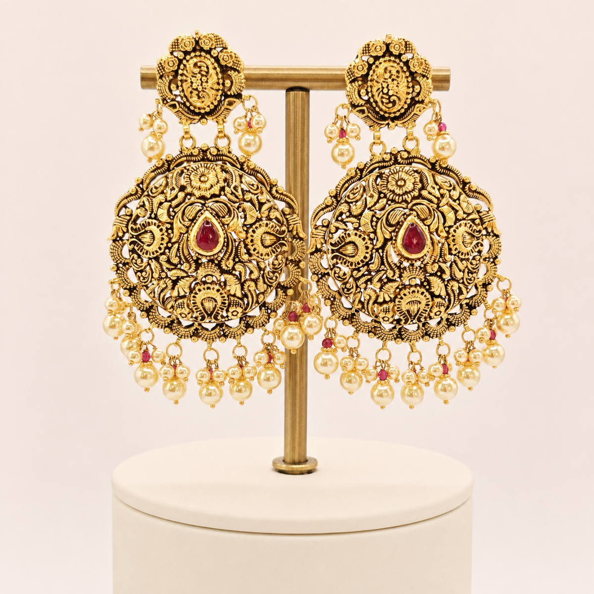 Temple Drop Earrings in 22ct gold — view 1