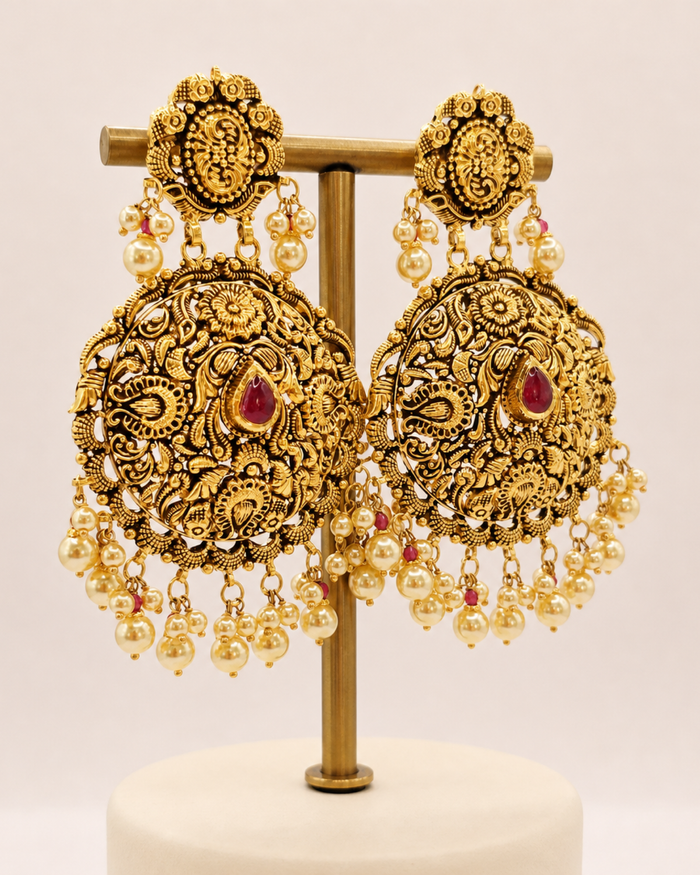 Temple Drop Earrings in 22ct gold — view 2