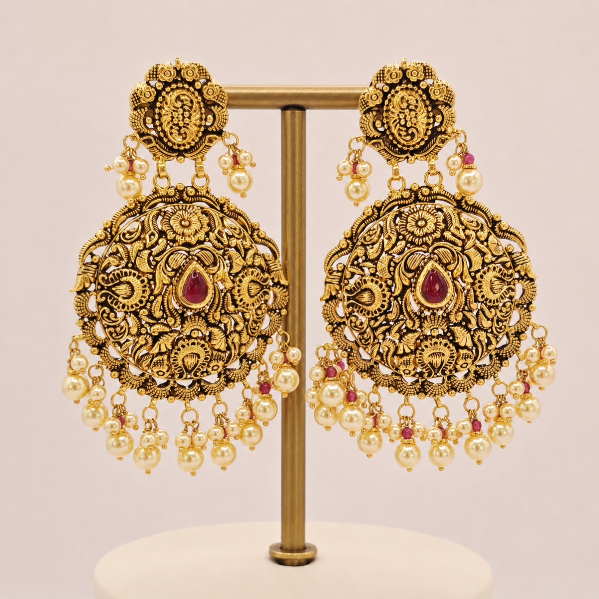 Temple Drop Earrings in 22ct gold — view 3