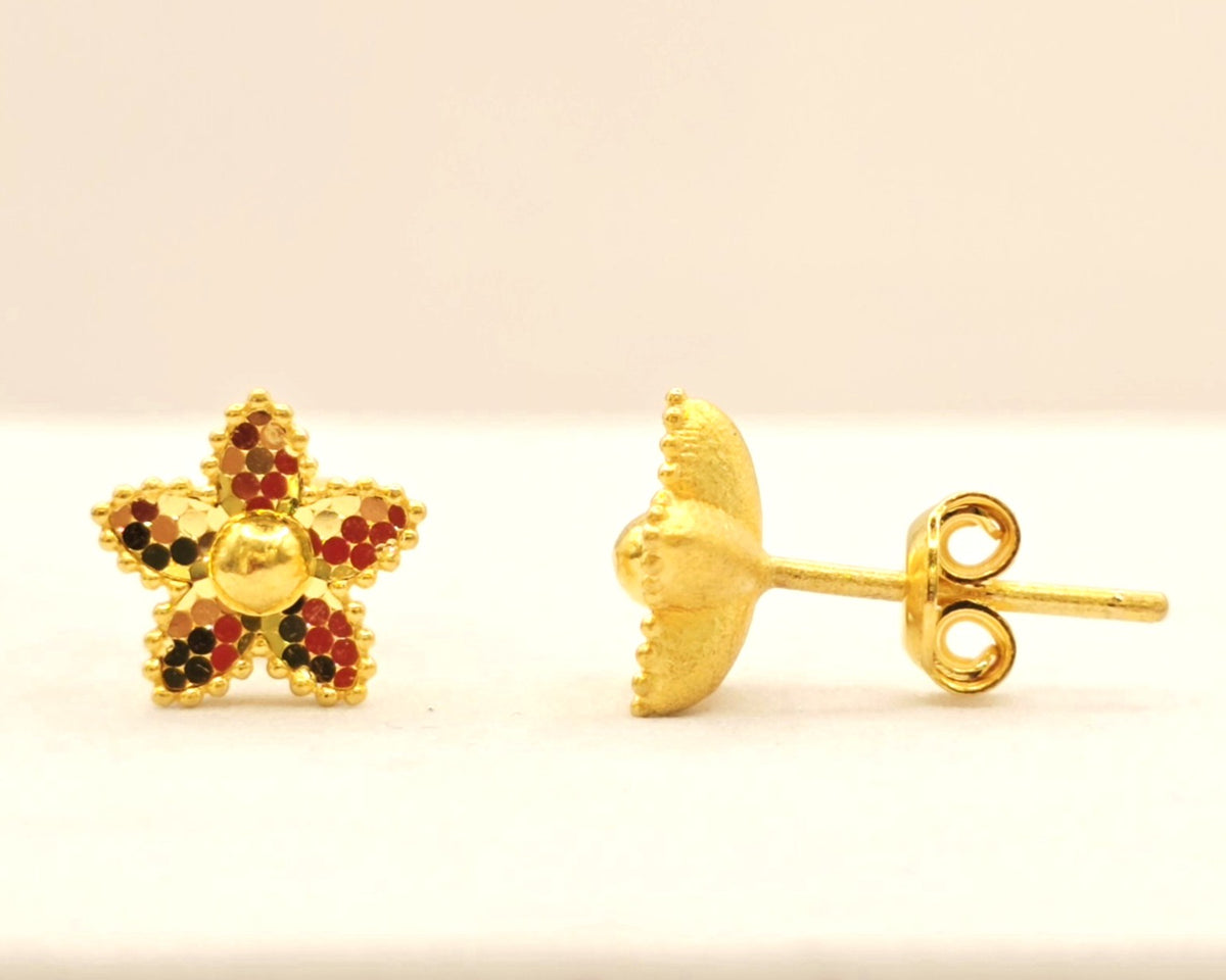Textured Floral Star Studs