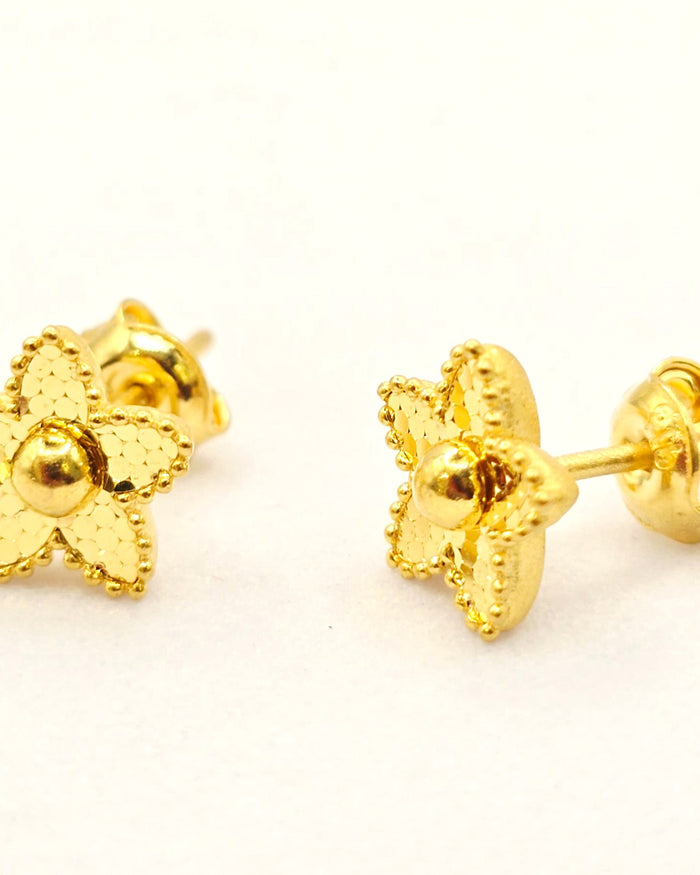Textured Floral Star Studs