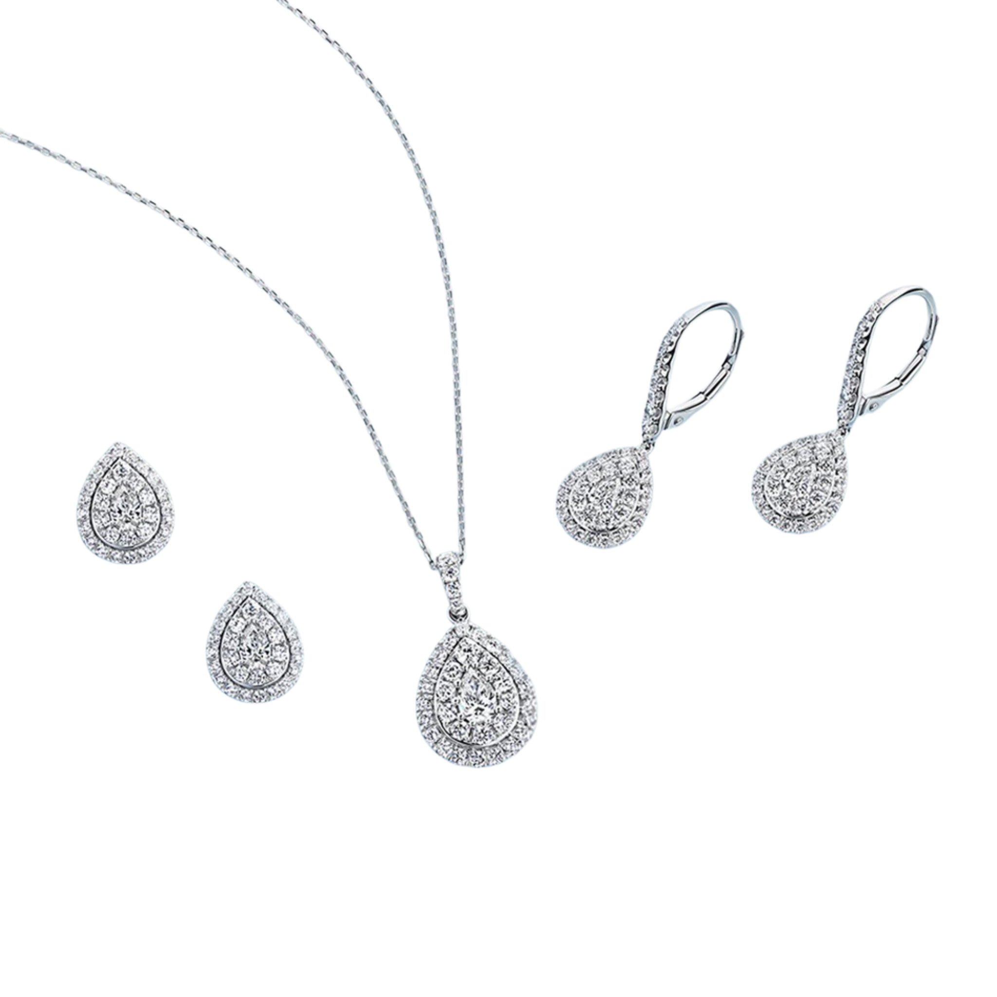 Everlasting 0.50ct TW Lab Grown Diamond Pear Cut Double Halo Drop Earrings in 9ct White Gold