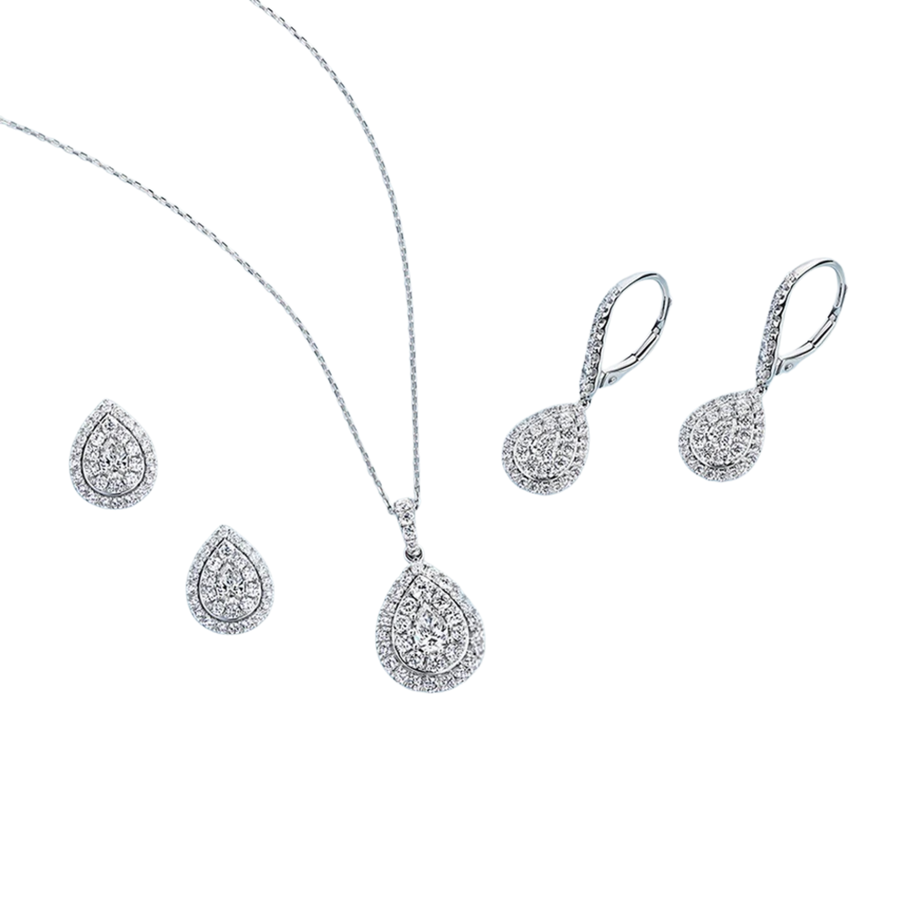 Everlasting 0.50ct TW Lab Grown Diamond Pear Cut Double Halo Drop Earrings in 9ct White Gold