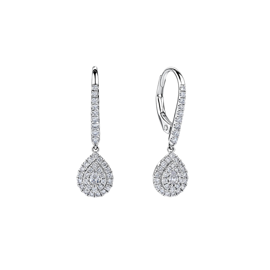 Everlasting 0.50ct TW Lab Grown Diamond Pear Cut Double Halo Drop Earrings in 9ct White Gold