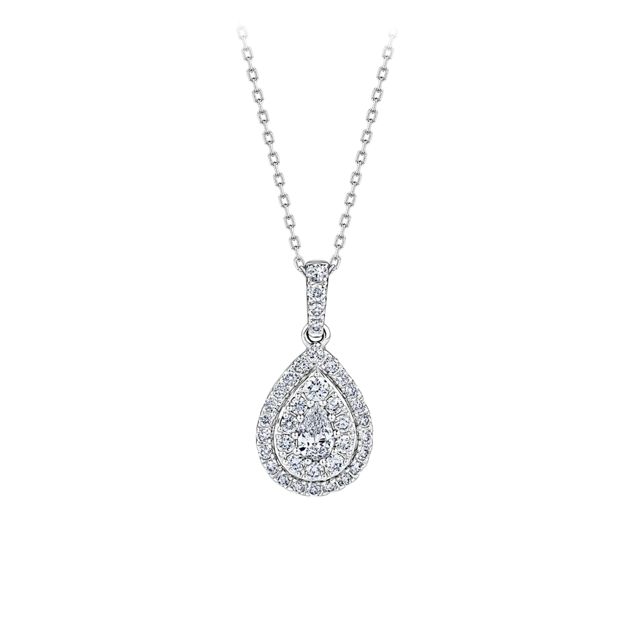 Everlasting 0.50ct TW Lab Grown Diamond Pear Cut Double Halo Pendant in 9ct White Gold