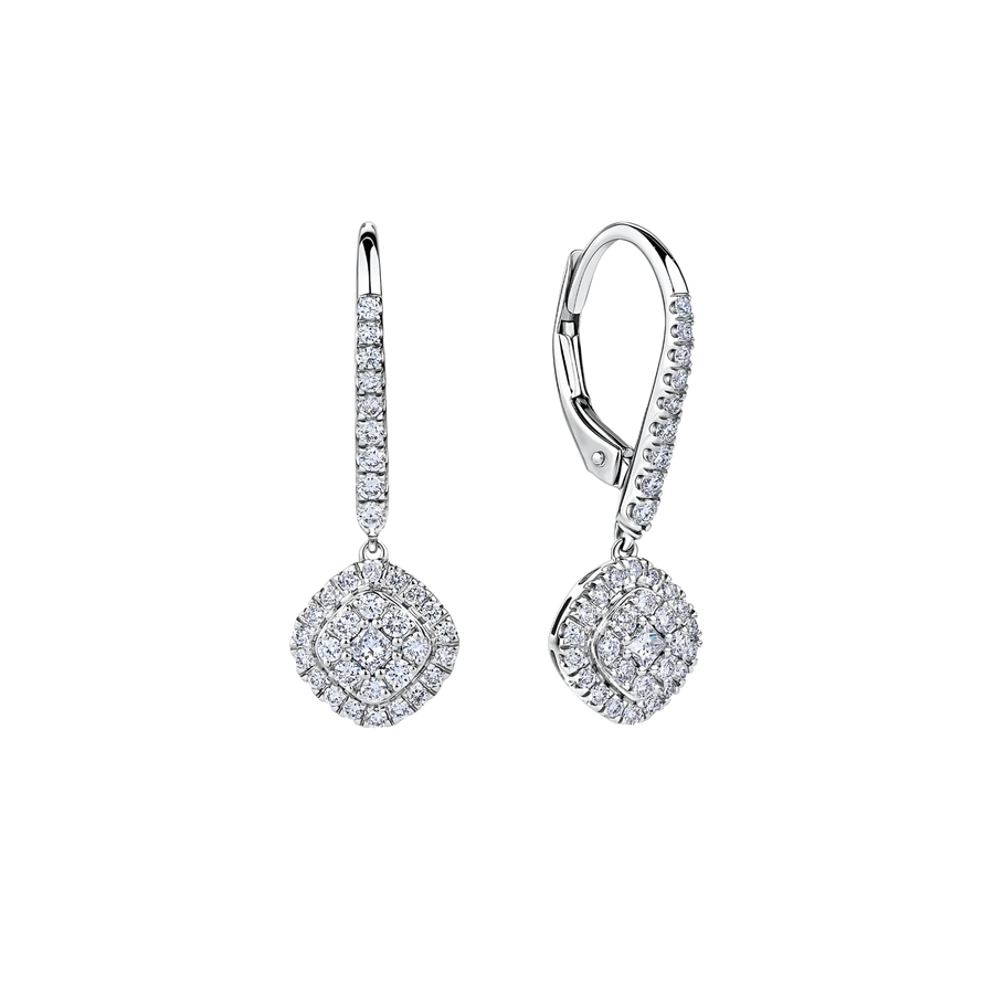 Everlasting 0.50ct TW Lab Grown Diamond Princess Cut Double Halo Drop Earrings in 9ct White Gold