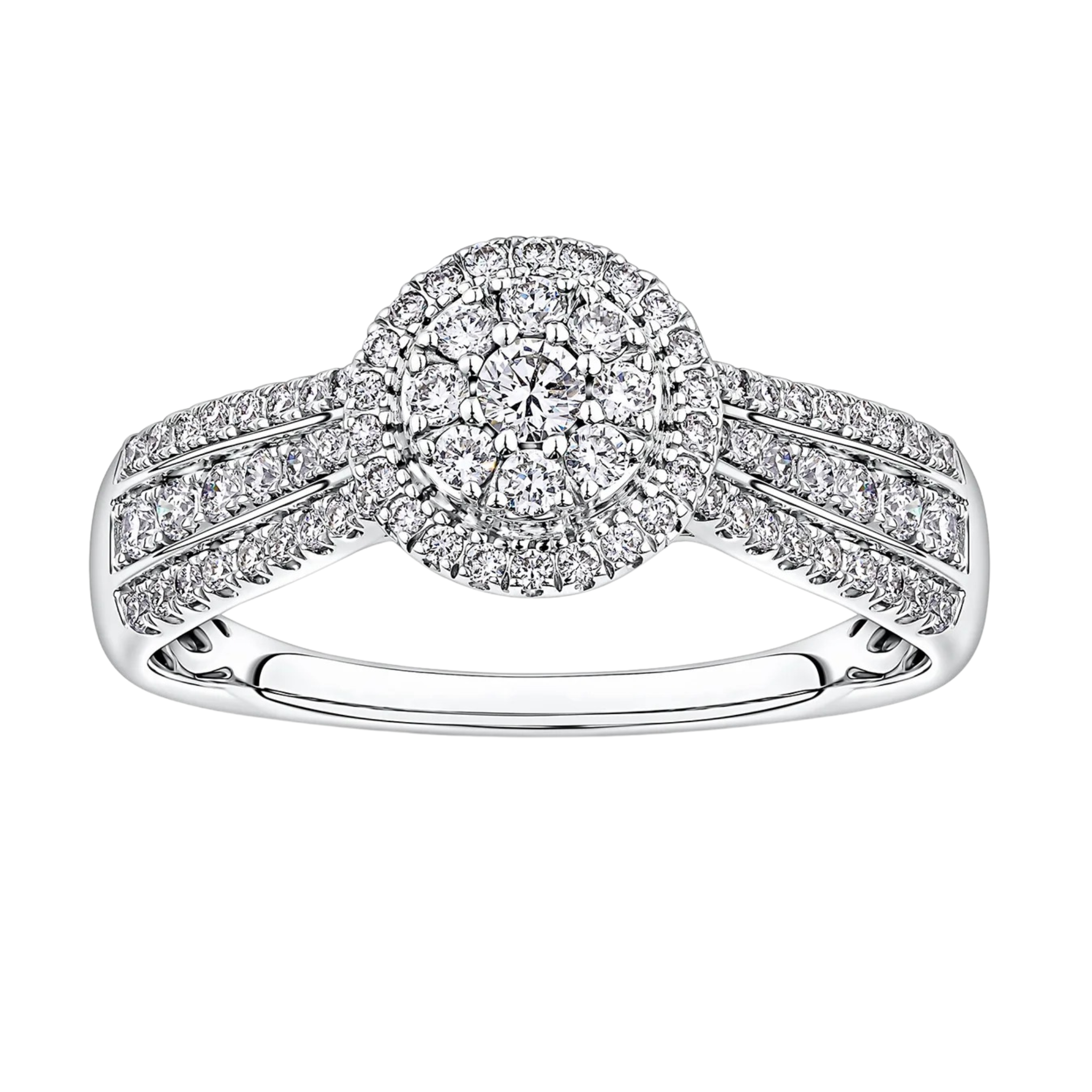 Everlasting 0.50ct TW Lab Grown Diamond Round Brilliant Double Halo Engagement Ring in 9ct White Gold