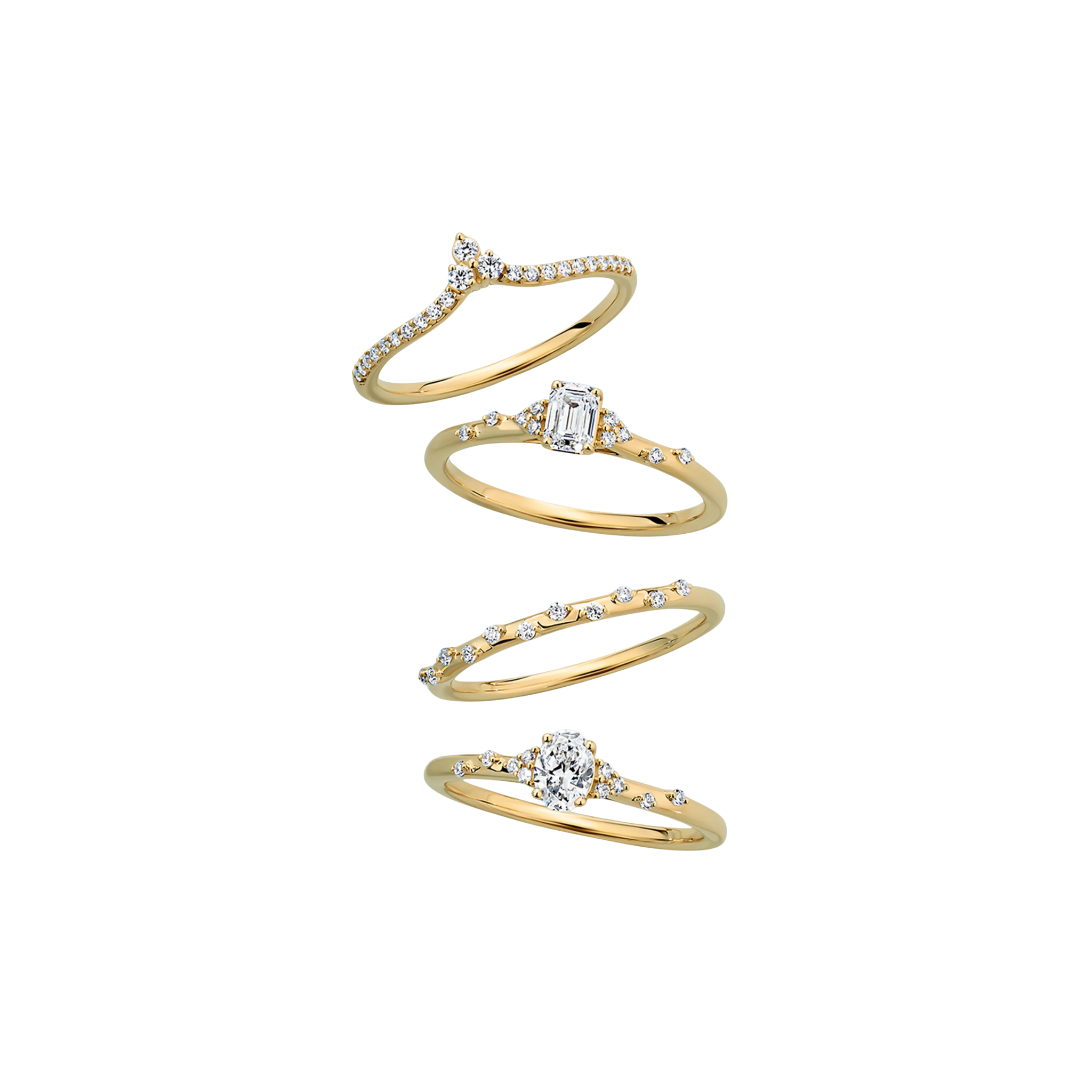 Everlasting Promise 0.15ct TW Lab Grown Diamond Round Brilliant Trilogy Chevron Ring in 9ct Yellow Gold