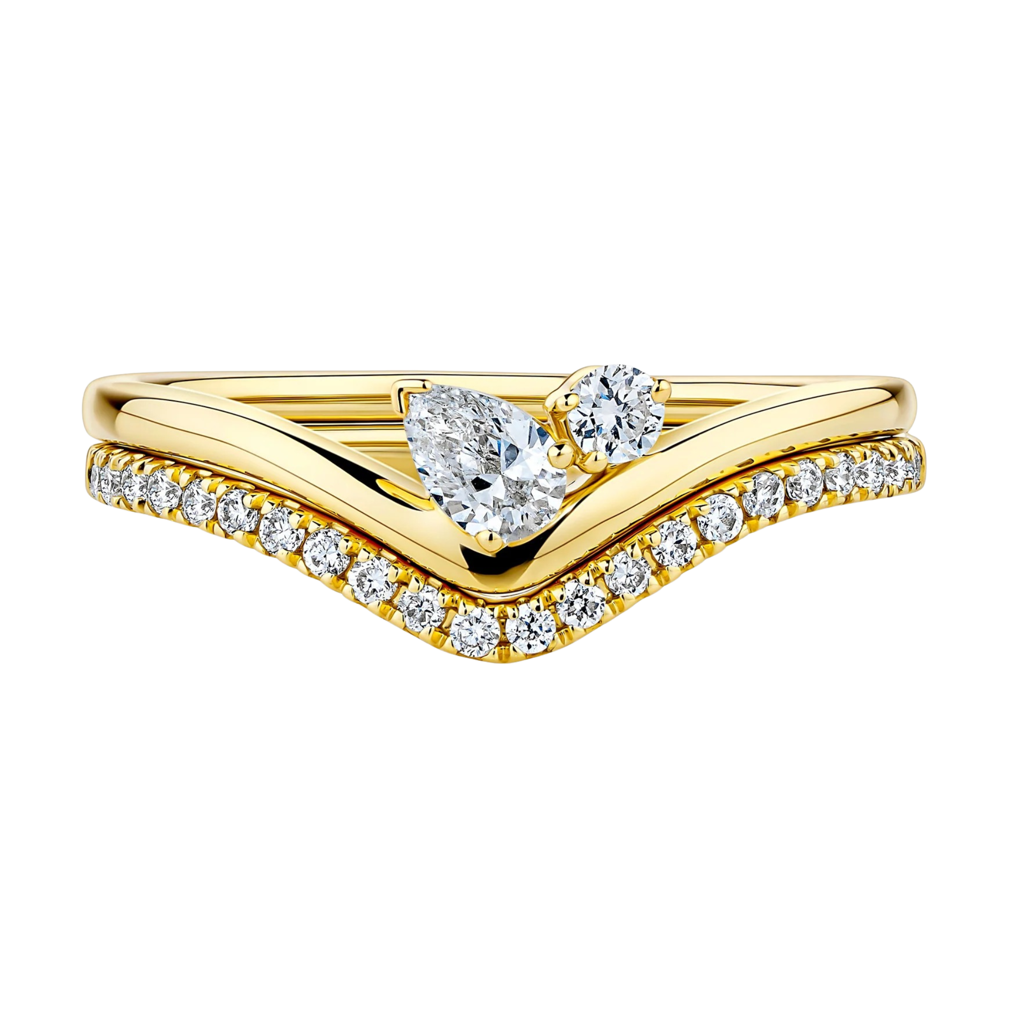 Everlasting Promise 0.33ct TW Lab Grown Diamond Asymmetrical Pear Cut and Round Brilliant Curved Ring Set in 9ct Yellow Gold