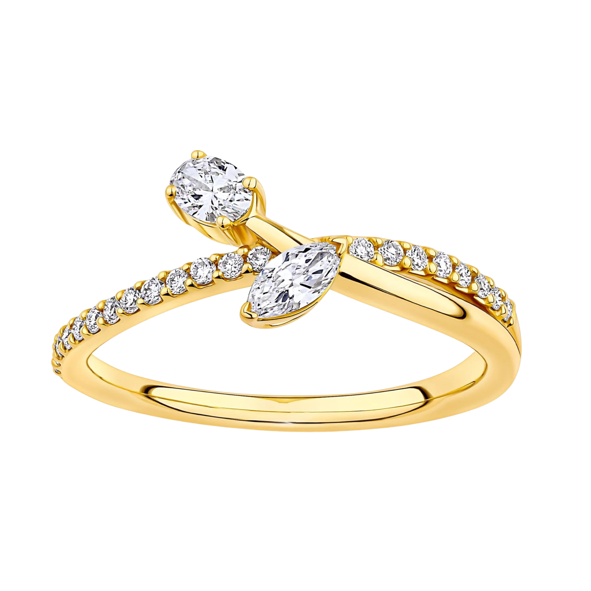 Everlasting Promise 0.50ct TW Lab Grown Diamond Asymmetrical Oval Cut and Marquise Cut Curved Ring Set in 9ct Yellow Gold