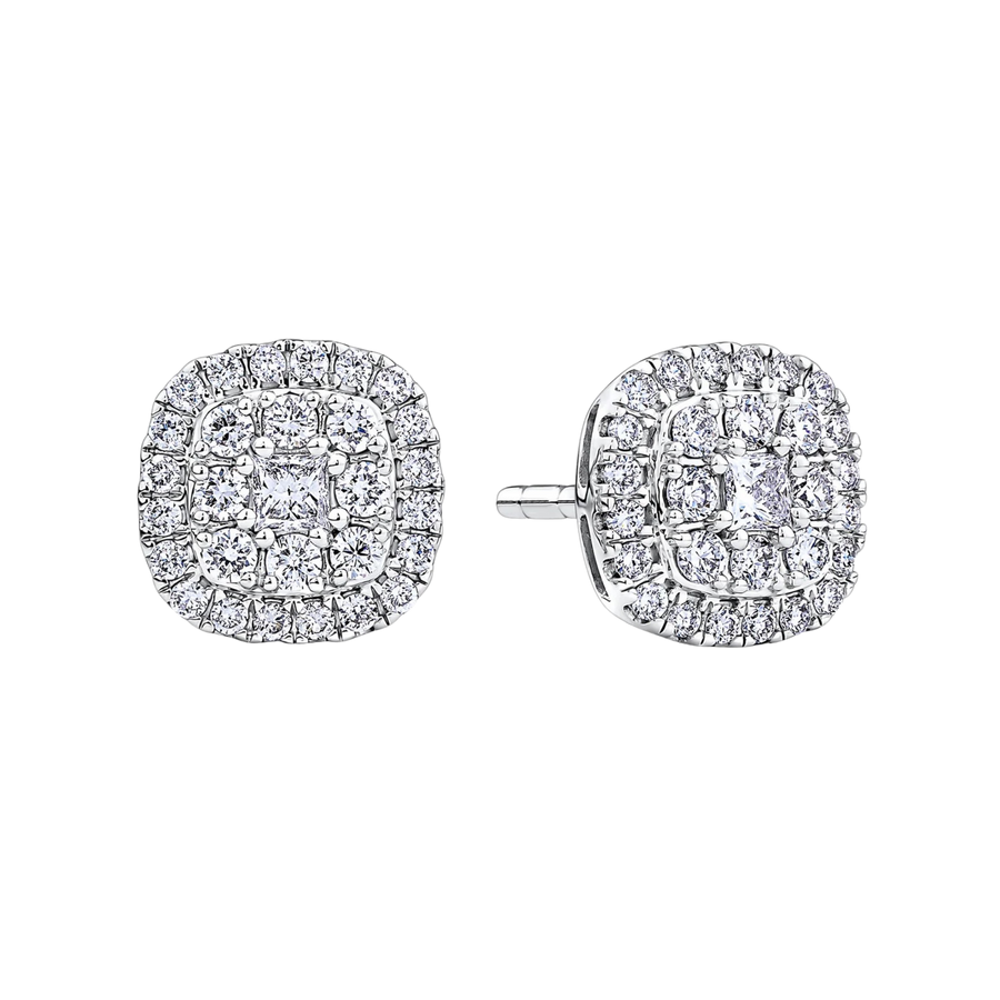 Everlasting 0.50ct TW Lab Grown Diamond Princess Cut Double Halo Earrings in 9ct White Gold