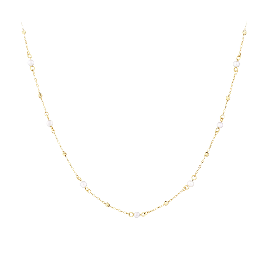 Freshwater Pearl Diamond Cut Cable Necklace in 9ct Yellow Gold