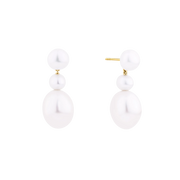 Freshwater Pearl Oval Drop Earrings in 9ct Yellow Gold