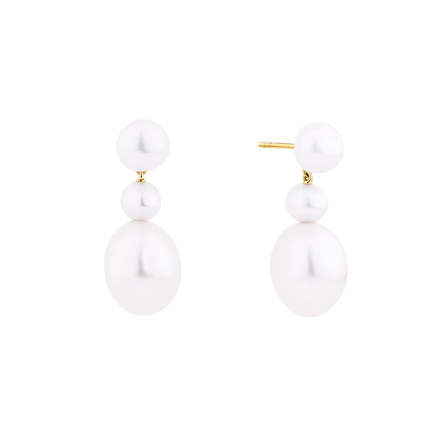 Freshwater Pearl Oval Drop Earrings in 9ct Yellow Gold