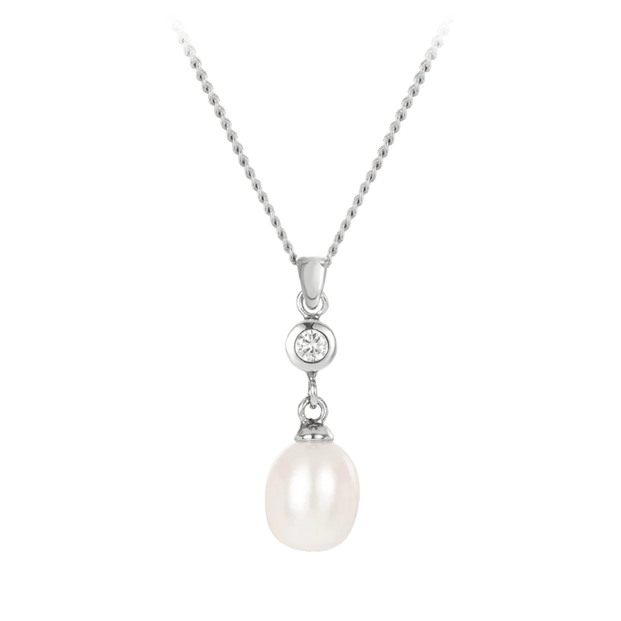 Freshwater Pearl and Cubic Zirconia Pendant in Sterling Silver