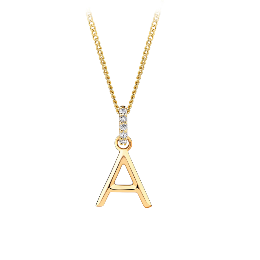 Initial Diamond Bail Pendant in 9ct Yellow Gold