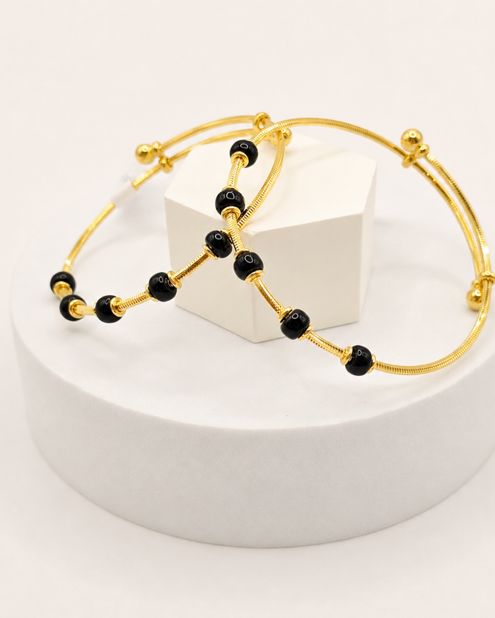 Black Bead Baby Kada Pair in 22ct gold — view 1