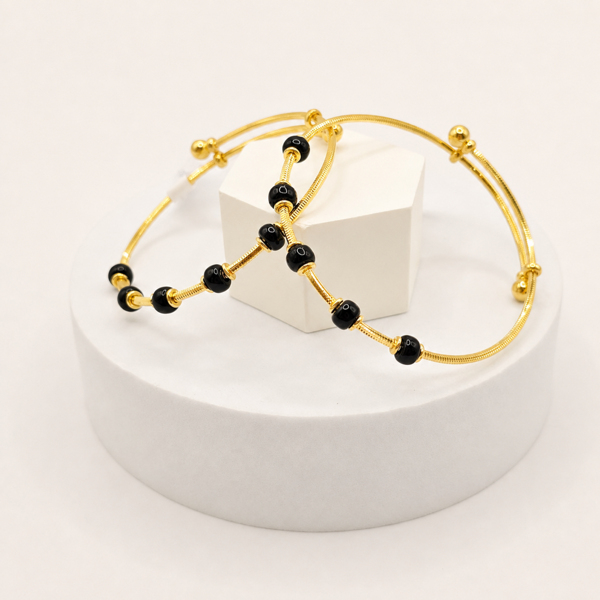 Black Bead Baby Kada Pair in 22ct gold — view 1